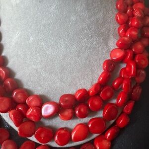 Rare Amazing vintage 4 strands Red Coral Necklace 18 inches